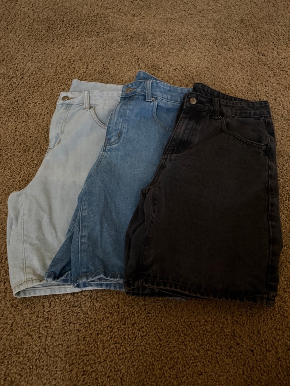 Three-Piece Mens Denim 32waist Shorts Bundle - Light, Medium & Black Wash